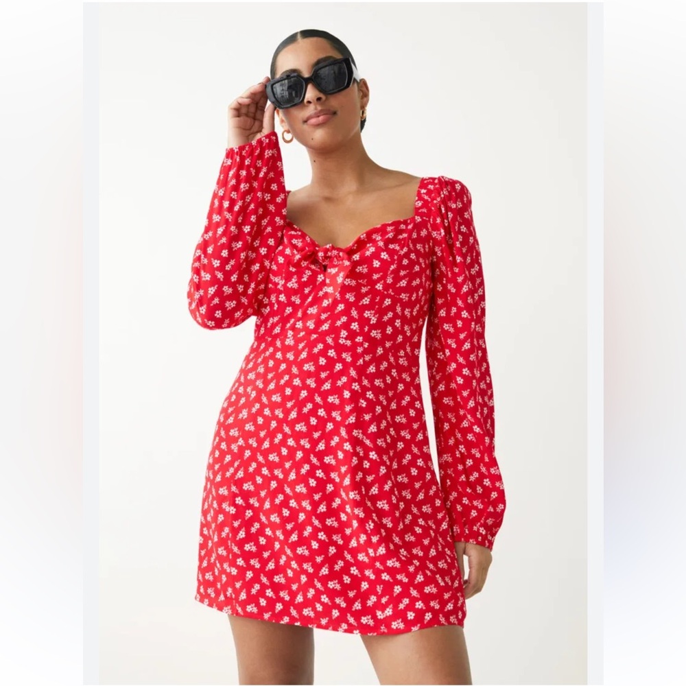 & Other Stories Red Floral Long Sleeve Dress